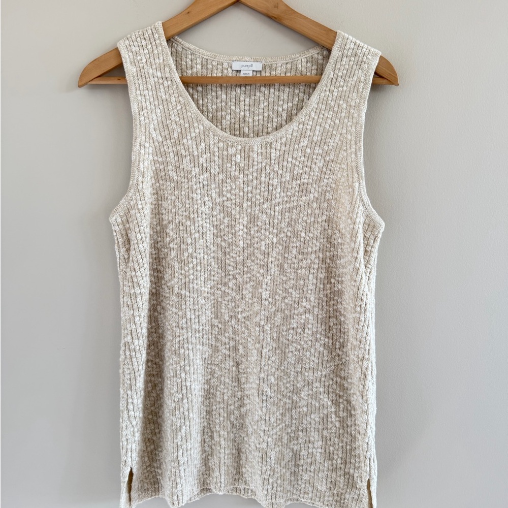 Pure Jill Petite Medium Ribbed Knit Neutral Minimalist Tank Top‎ Classic Casual